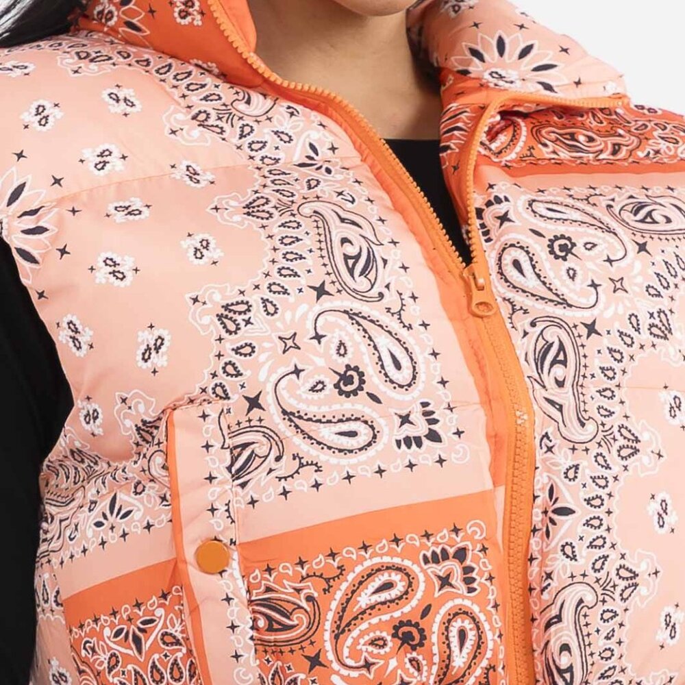 Sleeveless Zip Up Front Pocket Multi Print Paisley Bandana Vest - 36point5 - Picture 3 of 9
